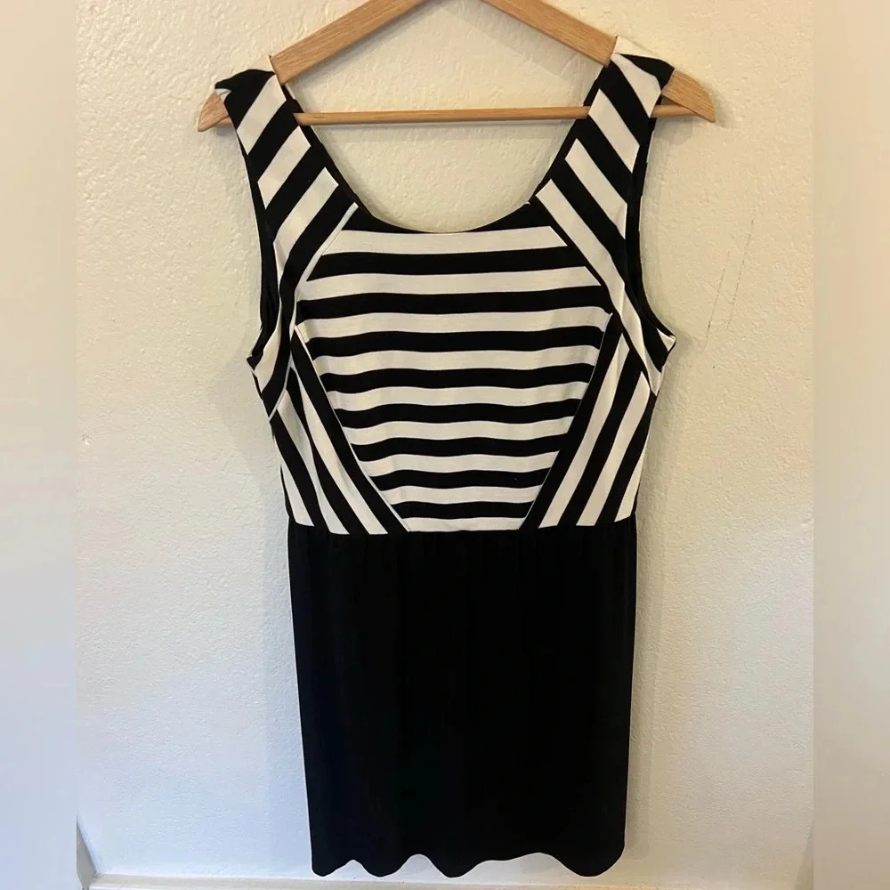 NWT Antonio Melani Nadine Dress Ivory and Black Size 12 Striped Slimming Pattern